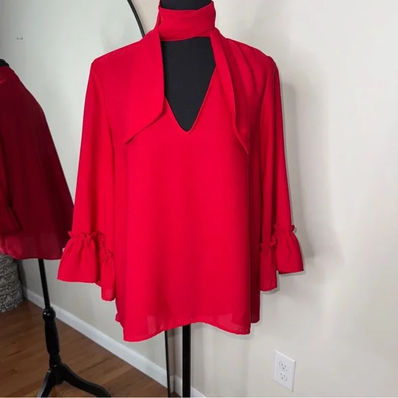 Zara Flutter Sleeve Blouse Top Red Size L - Picture 2 of 8